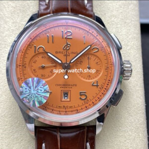 BLS Factory Breitling Premier B01 Chronograph AB0145331K1P1 42mm Steel Leather Strap Arabic Numerals Orange Dial
