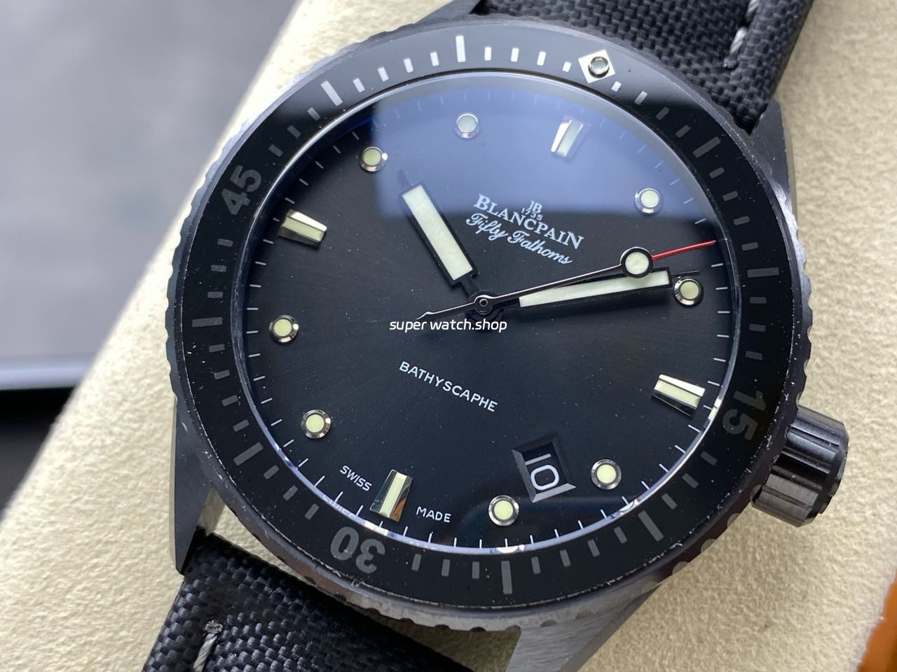 GF Factory Blancpain Fifty Fathoms Bathyscaphe 5000-0130-B52A 43mm Ceramic Textile Strap Black Dial - Image 3