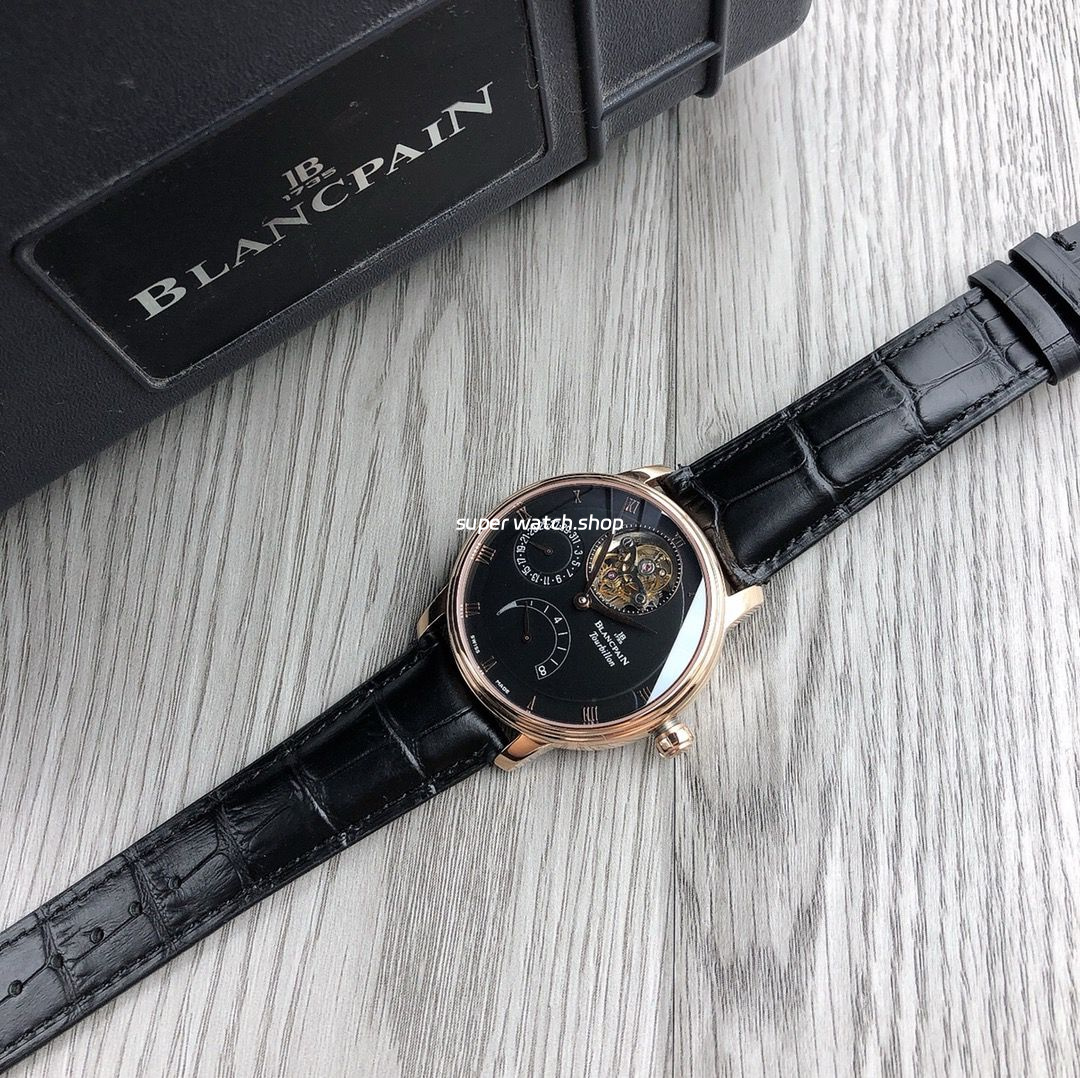 JB Factory Blancpain Villeret 6025-1542-55b 42.5mm Rose Gold Leather Strap Black Dial - Image 4