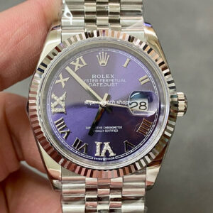 A+ Factory Rolex Datejust 126234-0021 36mm Full 904L Roman Numerals Diamond Purple Dial Jubilee