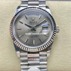 8+ Factory Counterweight Rolex Day-Date 128236-0001 36mm Full Platinum Silver Dial