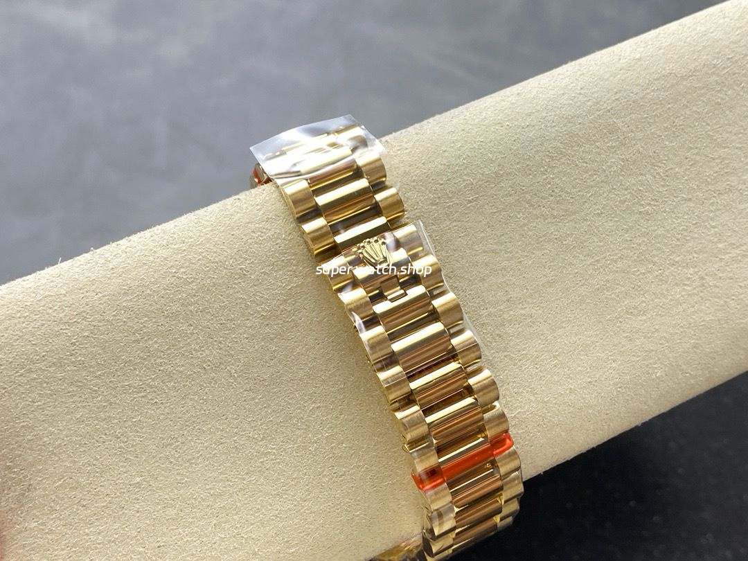 8+ Factory Counterweight Rolex Day-Date 128238-0051 36mm Full Yellow Gold Baguette Diamond Yellow Gold Dial - Image 8