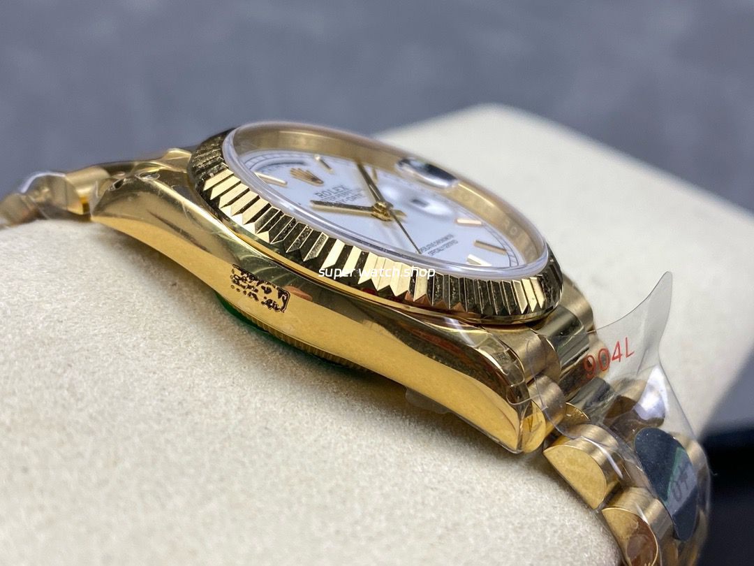 8+ Factory Counterweight Rolex Day-Date 128238-0081 36mm Full Yellow Gold White Dial - Image 5