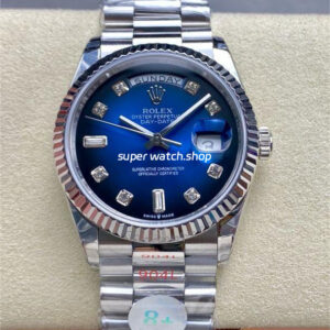 8+ Factory Counterweight Rolex Day-Date 128239-0023 36mm Full 904L Diamond Mop&Baguette Diamond Dark Blue Dial