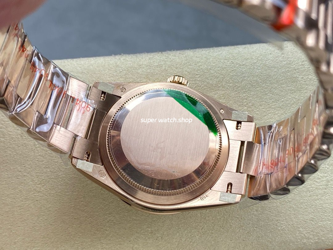 8+ Factory Counterweight Rolex Day-Date 128345RBR-0042 36mm Diamond Rose Gold Bezel Full Rose Gold Baguette Diamond Rose Gold Dial - Image 7