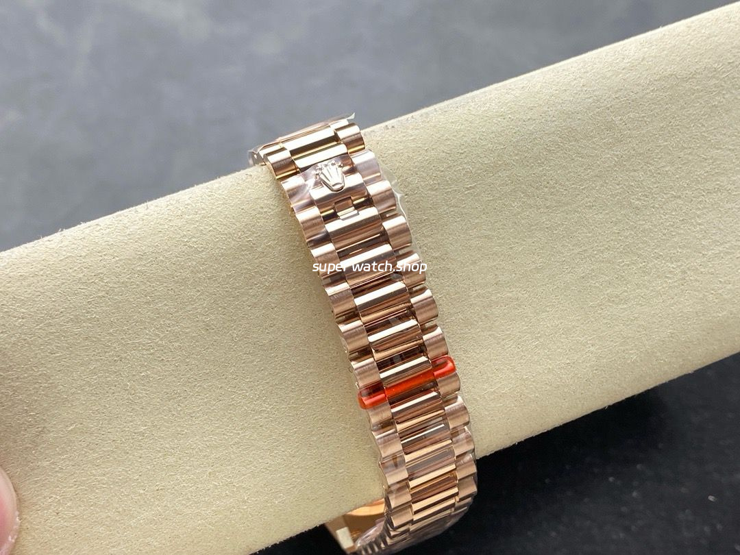 8+ Factory Counterweight Rolex Day-Date 128345RBR-0042 36mm Diamond Rose Gold Bezel Full Rose Gold Baguette Diamond Rose Gold Dial - Image 8