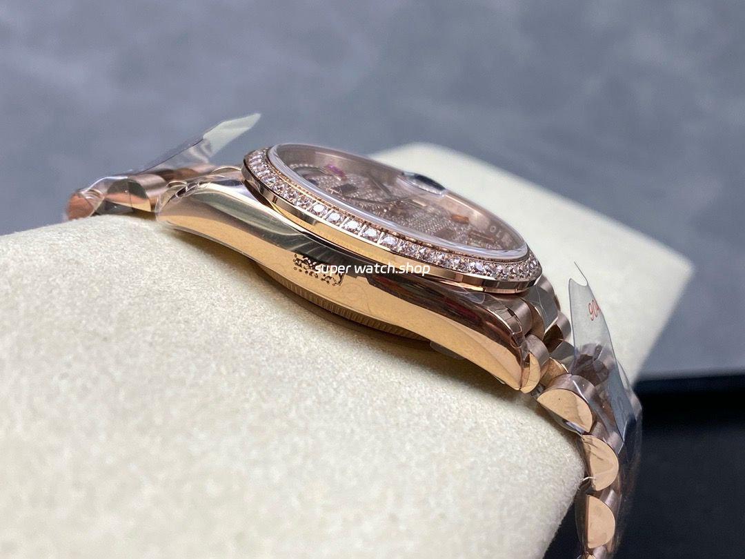 8+ Factory Counterweight Rolex Day-Date 128345RBR-0042 36mm Diamond Rose Gold Bezel Full Rose Gold Baguette Diamond Rose Gold Dial - Image 5