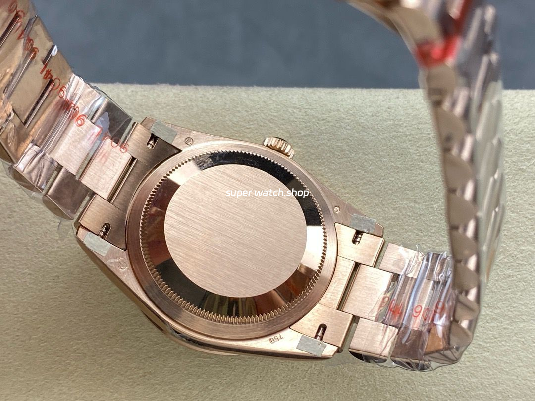 8+ Factory Counterweight Rolex Day-Date 128345RBR-0075 36mm Diamond Bezel Full Rose Gold Roman Numerals Brown Dial - Image 7