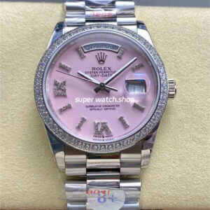 8+ Factory Counterweight Rolex Day-Date 128349RBR-0008 36mm Diamond Bezel Full 904L Roman Number Pink Dial