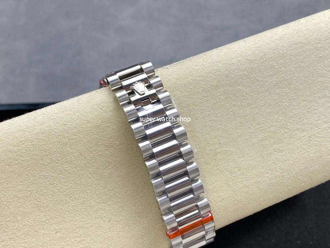 8+ Factory Counterweight Rolex Day-Date 128349RBR-0025 36mm Diamond Bezel Full White Gold Roman Numerals White Dial - Image 7