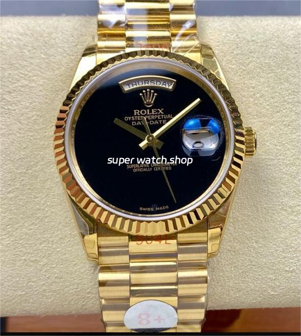 8+ Factory Counterweight Rolex Day-Date 18038 36mm Full Yellow Gold Black Dial