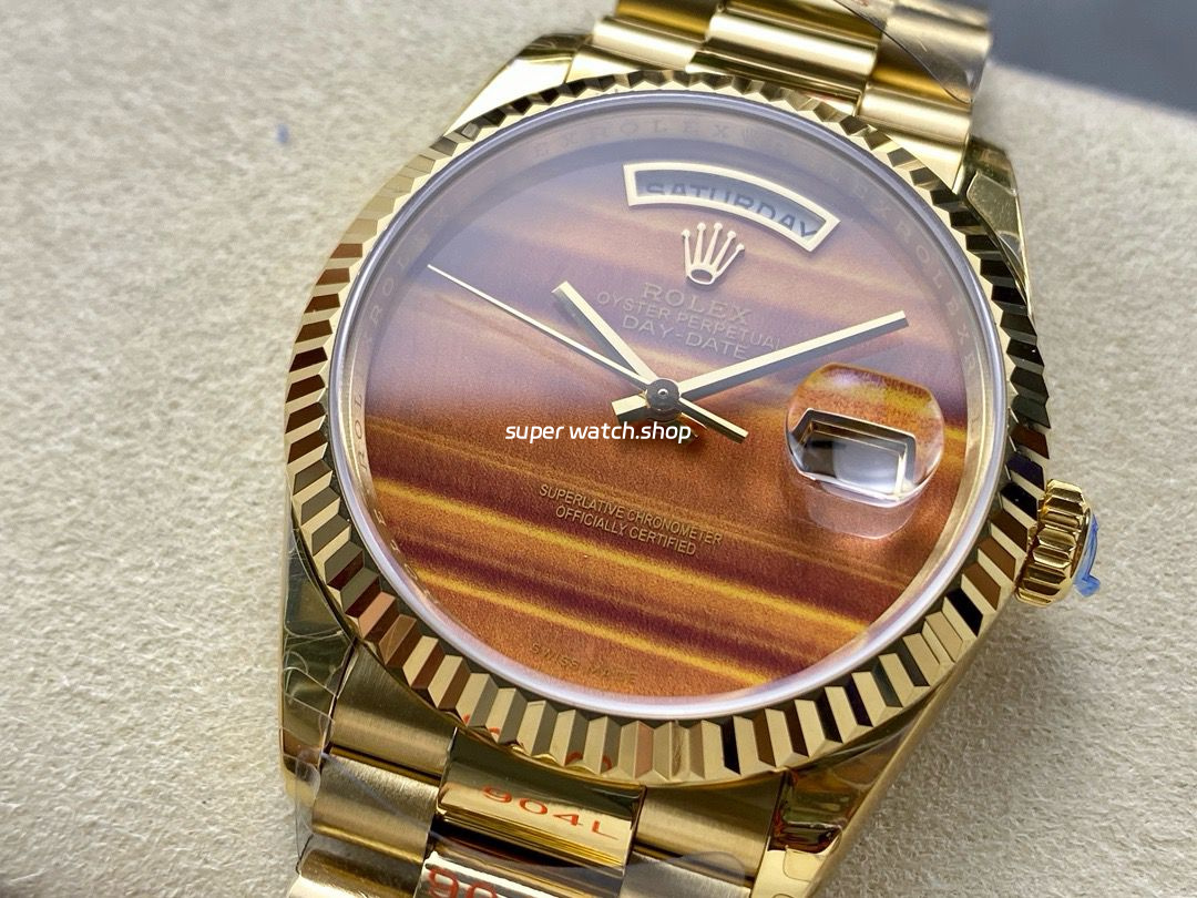 8+ Factory Counterweight Rolex Day-Date 18038 36mm Full Yellow Gold Orange Gradient Dial - Image 3
