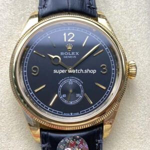 8+ Factory Rolex 1908 52508-0002 39mm Yellow Gold Leather Strap Arabic Numerals Black Dial