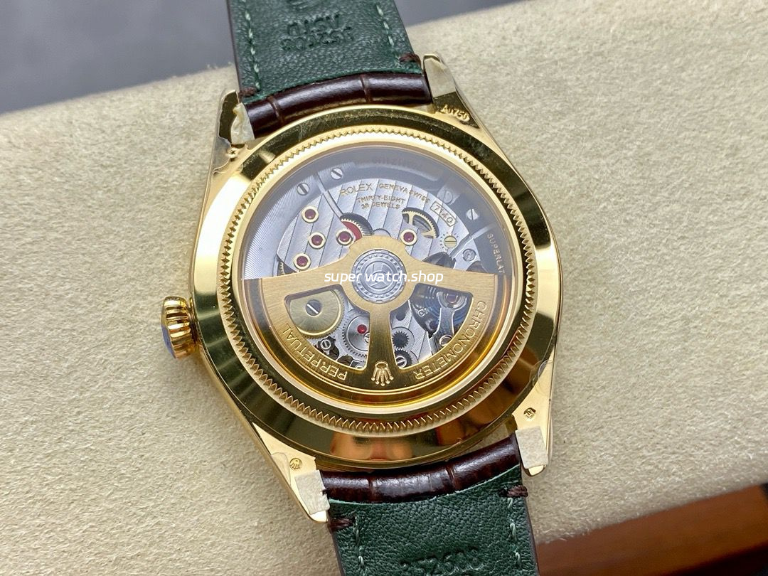 8+ Factory Rolex 1908 52508-0006 39mm Yellow Gold Leather Strap Arabic Numerals White Dial - Image 8