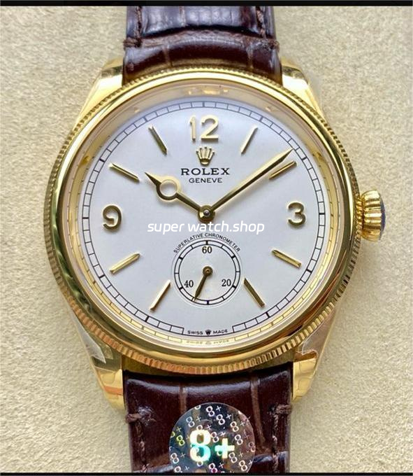 8+ Factory Rolex 1908 52508-0006 39mm Yellow Gold Leather Strap Arabic Numerals White Dial