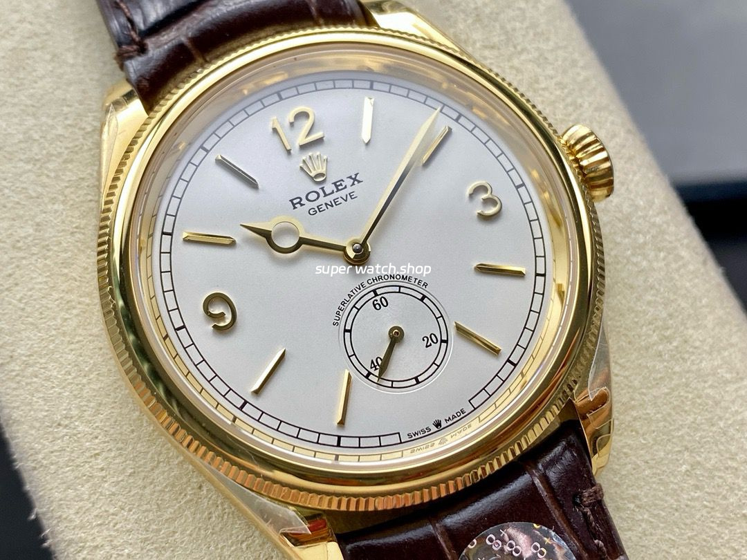 8+ Factory Rolex 1908 52508-0006 39mm Yellow Gold Leather Strap Arabic Numerals White Dial - Image 2