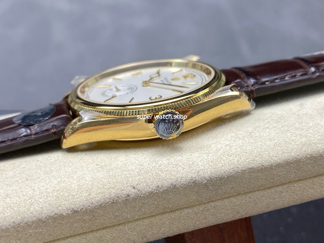 8+ Factory Rolex 1908 52508-0006 39mm Yellow Gold Leather Strap Arabic Numerals White Dial - Image 6