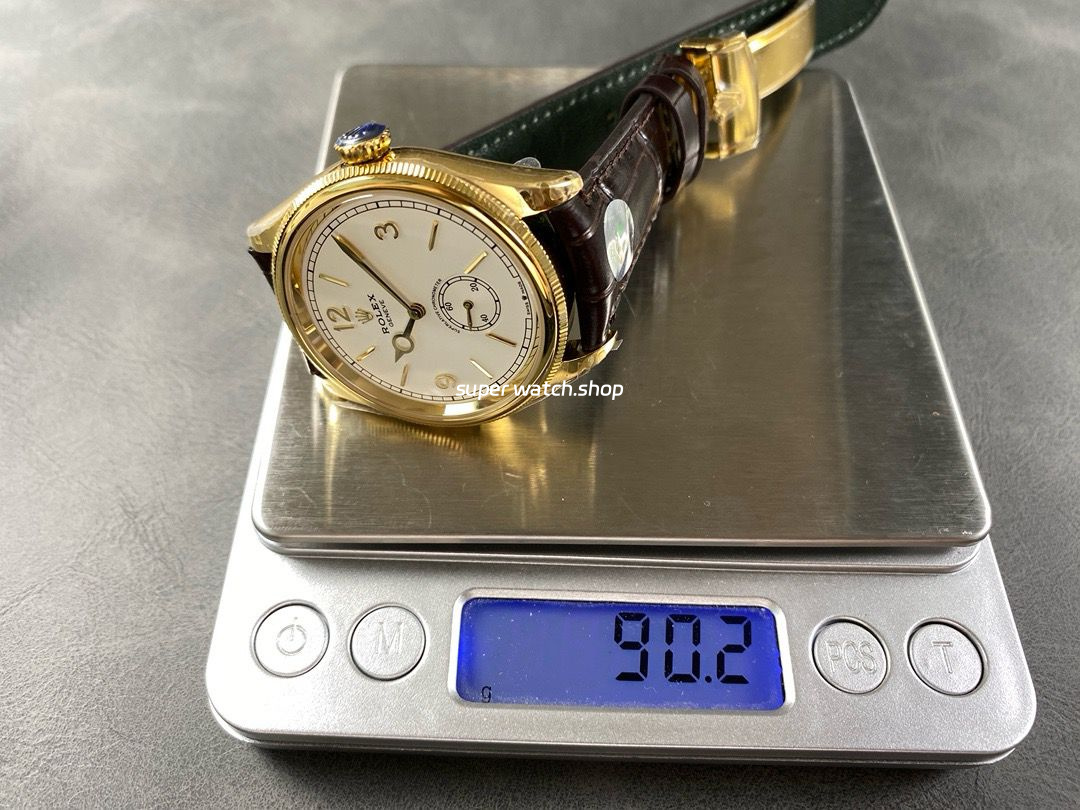 8+ Factory Rolex 1908 52508-0006 39mm Yellow Gold Leather Strap Arabic Numerals White Dial - Image 9