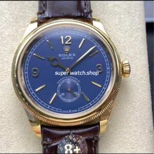 8+ Factory Rolex 1908 52508 39mm Yellow Gold Leather Strap Arabic Numerals Blue Dial