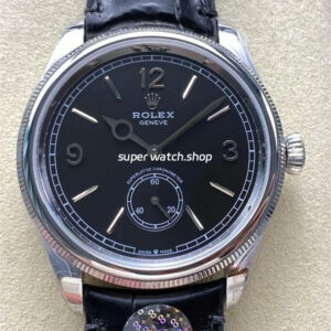 8+ Factory Rolex 1908 52509-0002 39mm Steel Leather Strap Arabic Numerals Black Dial