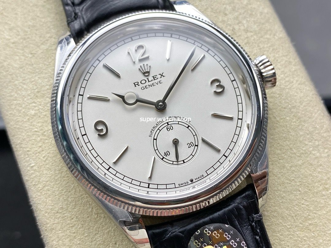 8+ Factory Rolex 1908 52509-0006 39mm Steel Leather Strap Arabic Numerals White Dial - Image 2