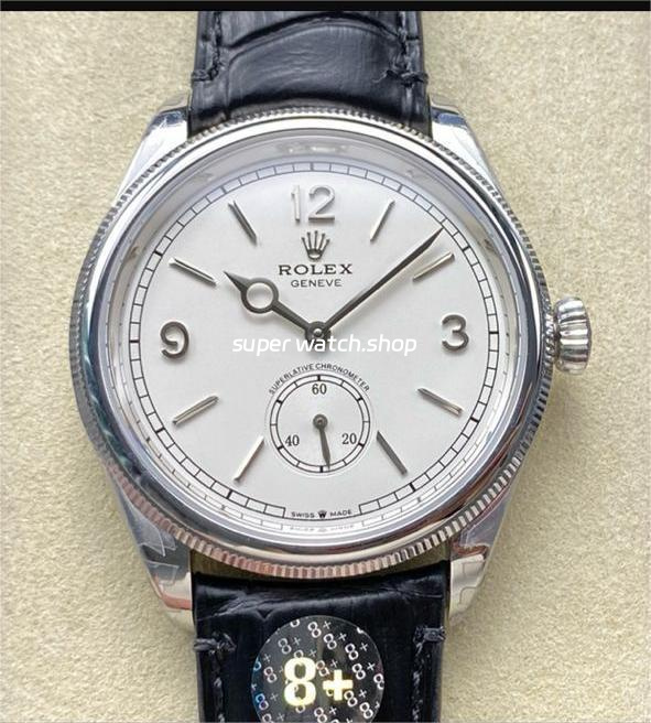 8+ Factory Rolex 1908 52509-0006 39mm Steel Leather Strap Arabic Numerals White Dial