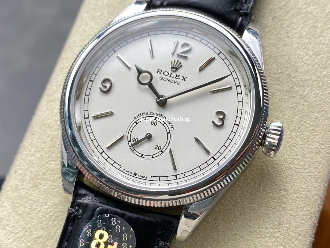 8+ Factory Rolex 1908 52509-0006 39mm Steel Leather Strap Arabic Numerals White Dial - Image 3