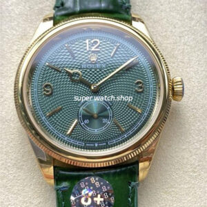 8+ Factory Rolex 1908 M52508 39mm Yellow Gold Leather Strap Arabic Numerals Green Dial