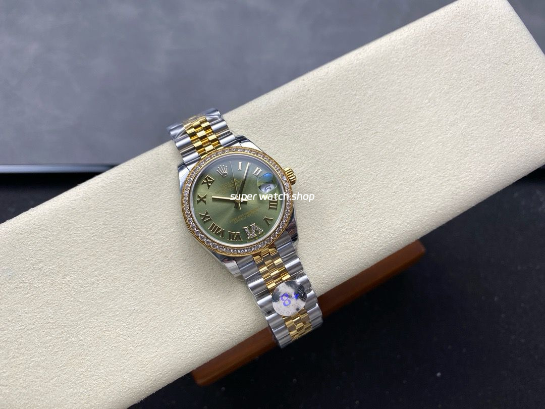 8+ Factory Rolex Counterweight Datejust 278383RBR-0016 31mm Diamond Yellow Gold Bezel Half Yellow Gold Roman Numerals Diamond Green Dial Jubilee - Image 4