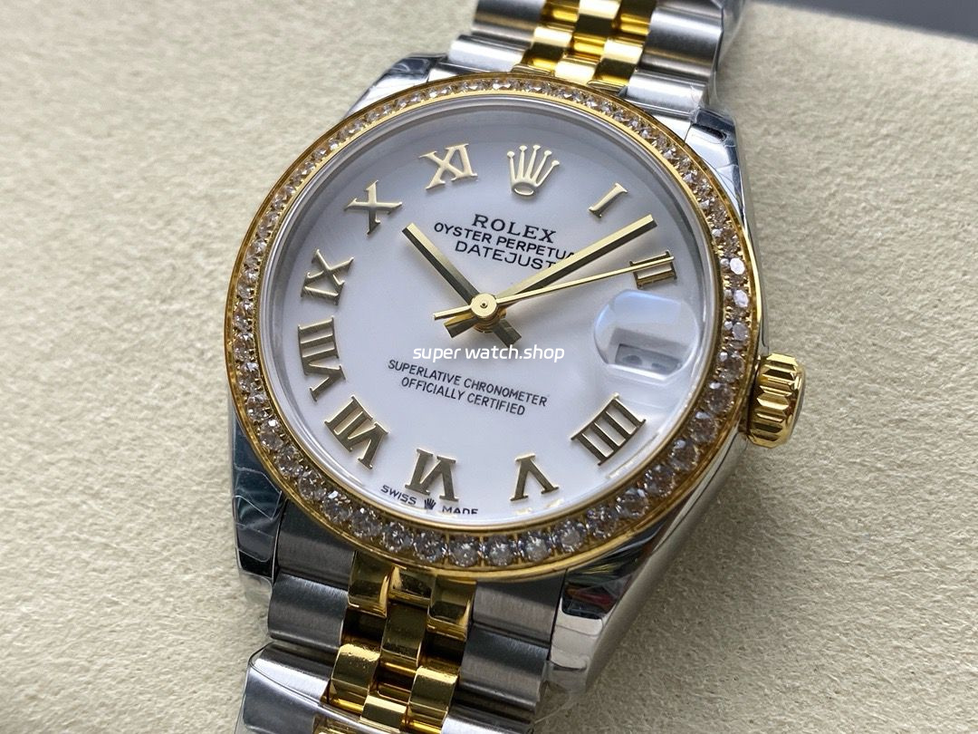 8+ Factory Rolex Counterweight Datejust 278383RBR-0002 31mm Diamond Yellow Gold Bezel Half Yellow Gold Roman Numerals White Dial Jubilee - Image 3