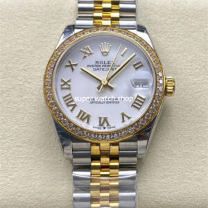 8+ Factory Rolex Counterweight Datejust 278383RBR-0002 31mm Diamond Yellow Gold Bezel Half Yellow Gold Roman Numerals White Dial Jubilee