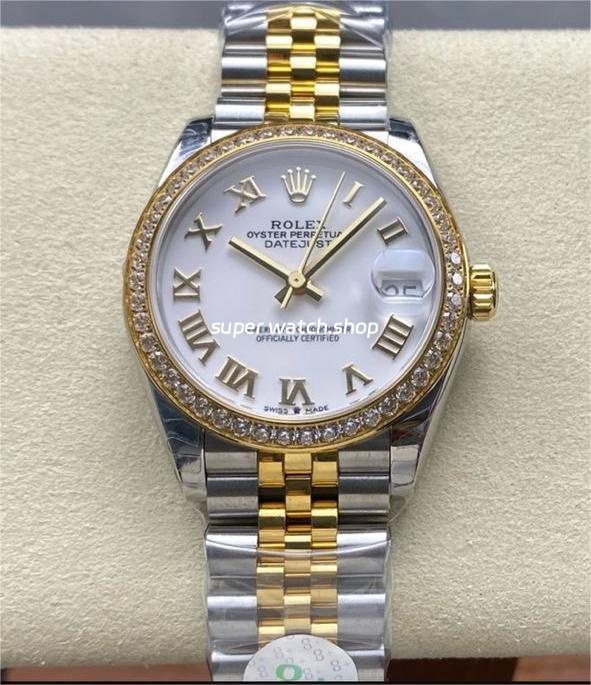 8+ Factory Rolex Counterweight Datejust 278383RBR-0002 31mm Diamond Yellow Gold Bezel Half Yellow Gold Roman Numerals White Dial Jubilee