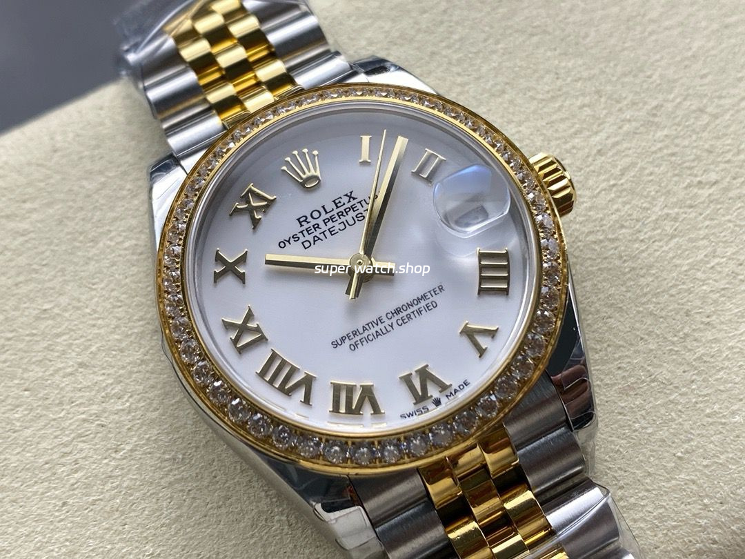8+ Factory Rolex Counterweight Datejust 278383RBR-0002 31mm Diamond Yellow Gold Bezel Half Yellow Gold Roman Numerals White Dial Jubilee - Image 2