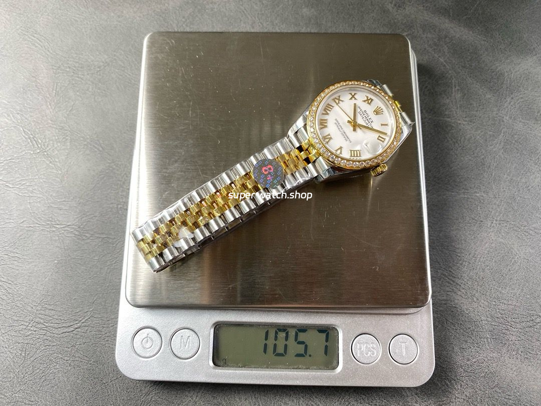 8+ Factory Rolex Counterweight Datejust 278383RBR-0002 31mm Diamond Yellow Gold Bezel Half Yellow Gold Roman Numerals White Dial Jubilee - Image 9