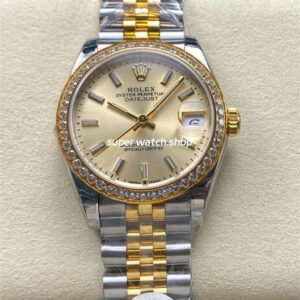 8+ Factory Rolex Counterweight Datejust 278383RBR-0014 31mm Diamond Yellow Gold Bezel Half Yellow Gold Champagne Dial Jubilee