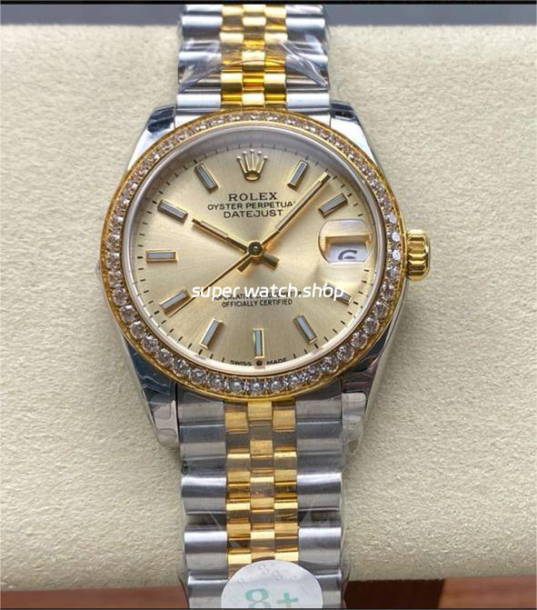 8+ Factory Rolex Counterweight Datejust 278383RBR-0014 31mm Diamond Yellow Gold Bezel Half Yellow Gold Champagne Dial Jubilee