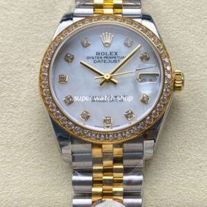 8+ Factory Rolex Counterweight Datejust 278383RBR-0028 31mm Diamond Yellow Gold Bezel Half Yellow Gold Diamond Mother Of Pearl Dial Jubilee