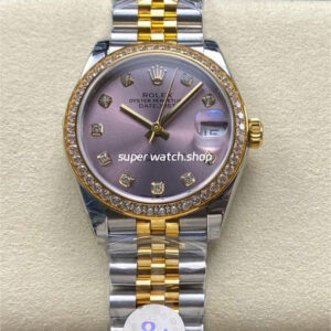 8+ Factory Rolex Counterweight Datejust 278383RBR-0022 31mm Diamond Yellow Gold Bezel Half Yellow Gold Diamond Purple Dial Jubilee