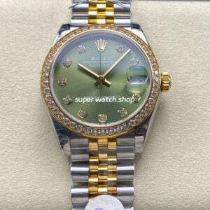 8+ Factory Rolex Counterweight Datejust 278383RBR-0030 31mm Diamond Yellow Gold Bezel Half Yellow Gold Diamond Green Dial Jubilee