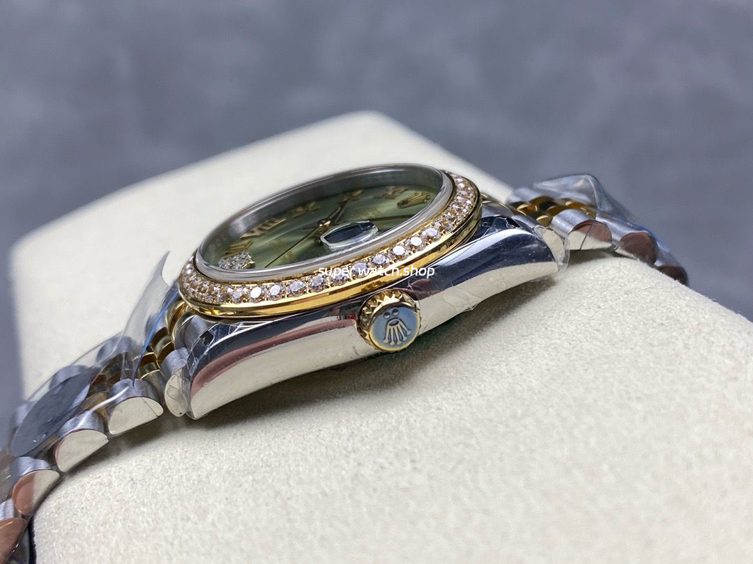 8+ Factory Rolex Counterweight Datejust 278383RBR-0016 31mm Diamond Yellow Gold Bezel Half Yellow Gold Roman Numerals Diamond Green Dial Jubilee - Image 6