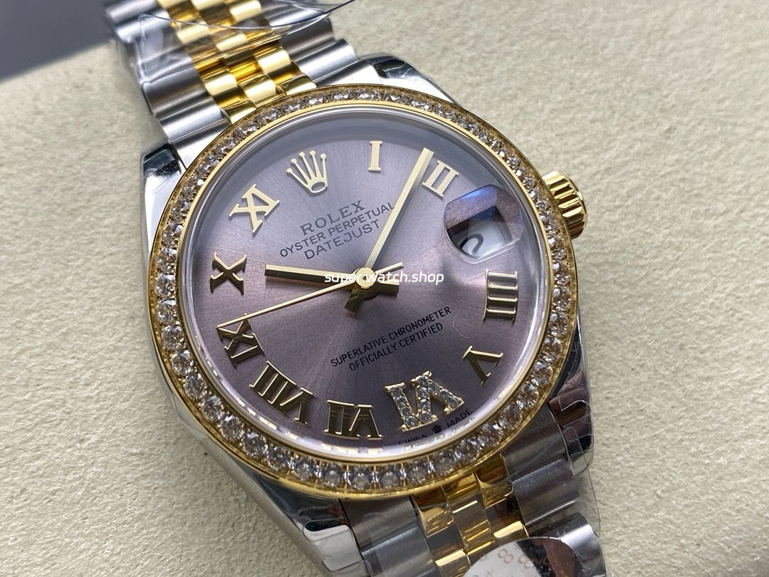 8+ Factory Rolex Counterweight Datejust 278383RBR 31mm Diamond Yellow Gold Bezel Half Yellow Gold Roman Numerals Diamond Pink Dial Jubilee - Image 2