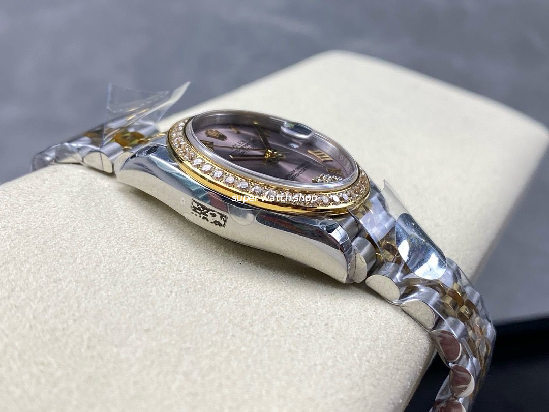 8+ Factory Rolex Counterweight Datejust 278383RBR 31mm Diamond Yellow Gold Bezel Half Yellow Gold Roman Numerals Diamond Pink Dial Jubilee - Image 6