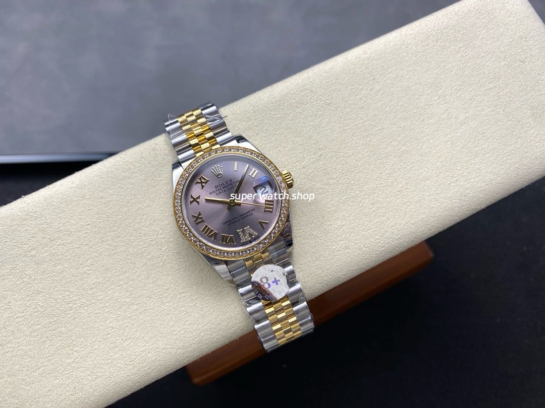8+ Factory Rolex Counterweight Datejust 278383RBR 31mm Diamond Yellow Gold Bezel Half Yellow Gold Roman Numerals Diamond Pink Dial Jubilee - Image 4