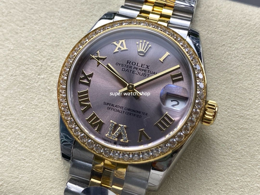 8+ Factory Rolex Counterweight Datejust 278383RBR 31mm Diamond Yellow Gold Bezel Half Yellow Gold Roman Numerals Diamond Pink Dial Jubilee - Image 3