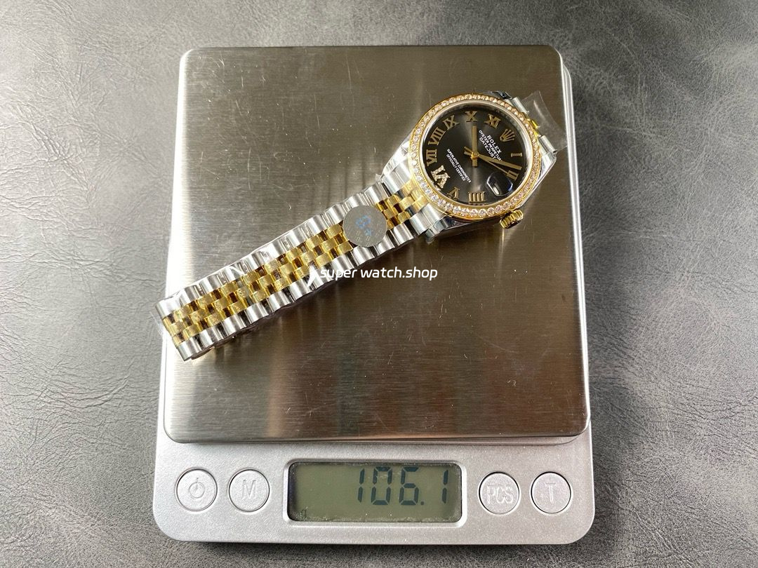 8+ Factory Rolex Counterweight Datejust 278383RBR-0018 31mm Diamond Yellow Gold Bezel Half Yellow Gold Diamond Roman Numerals Grey Dial Jubilee - Image 9
