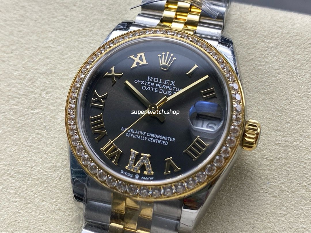 8+ Factory Rolex Counterweight Datejust 278383RBR-0018 31mm Diamond Yellow Gold Bezel Half Yellow Gold Diamond Roman Numerals Grey Dial Jubilee - Image 3