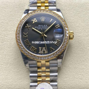 8+ Factory Rolex Counterweight Datejust 278383RBR-0018 31mm Diamond Yellow Gold Bezel Half Yellow Gold Diamond Roman Numerals Grey Dial Jubilee