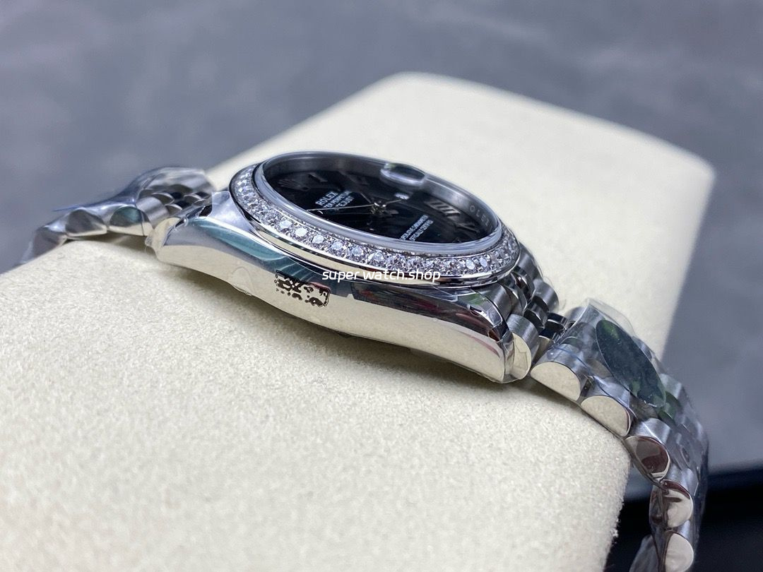 8+ Factory Rolex Counterweight Datejust 278384RBR-0002 31mm Diamond White Gold Bezel Full 904L Roman Numerals Black Dial Jubilee - Image 6