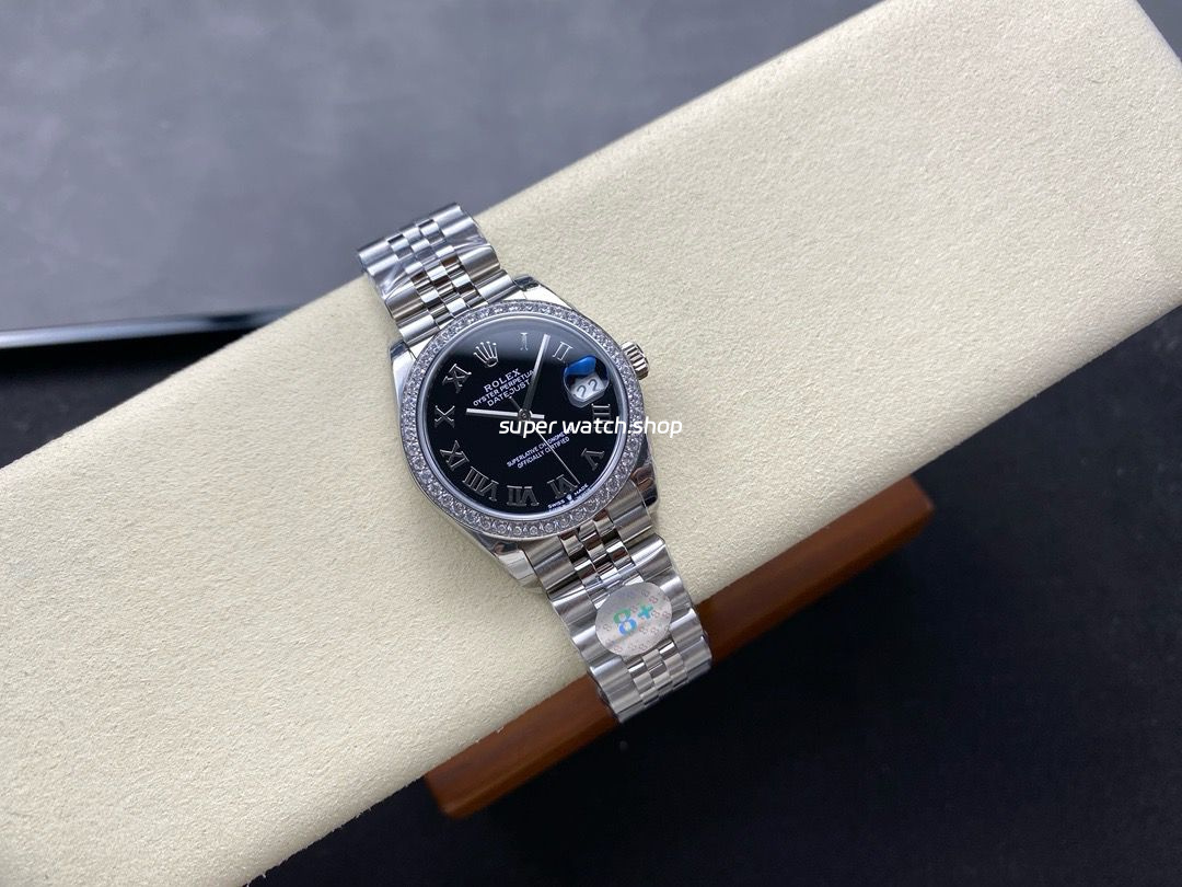 8+ Factory Rolex Counterweight Datejust 278384RBR-0002 31mm Diamond White Gold Bezel Full 904L Roman Numerals Black Dial Jubilee - Image 4