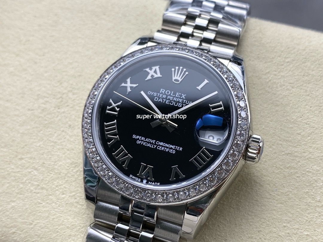 8+ Factory Rolex Counterweight Datejust 278384RBR-0002 31mm Diamond White Gold Bezel Full 904L Roman Numerals Black Dial Jubilee - Image 3